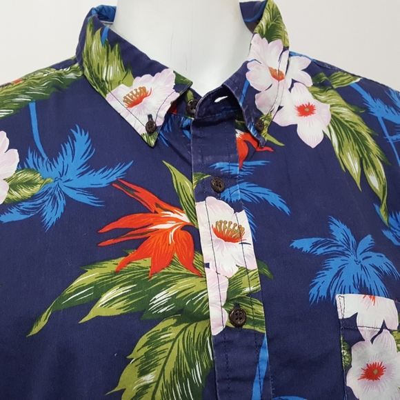 American Eagle Mens Hawaiian Floral XL Navy Red - Picture 2 of 12